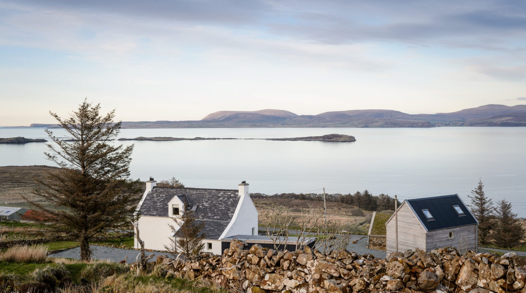 Mint Croft Cottages from Ben Geary and out to Loch Snizort and the Ascribe Islands.